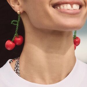 ZARA CHERRY BEADED DROP EARRINGS NWT